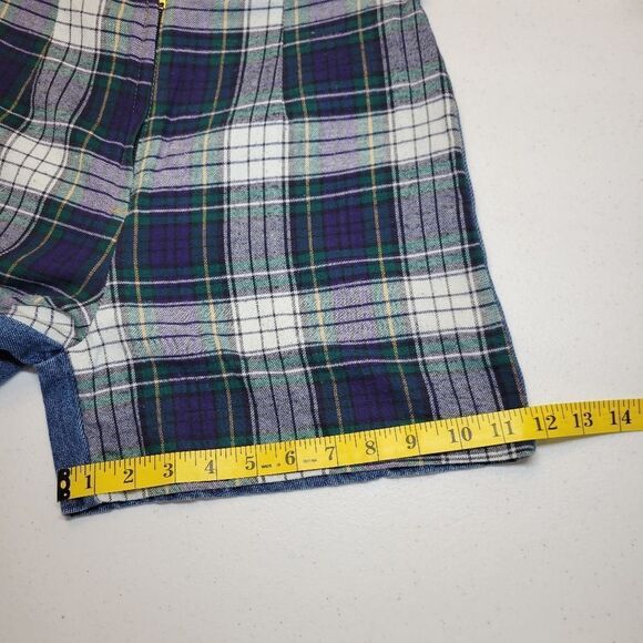 Not Guilty Vintage 90s Denim and Green Plaid Mini Skort Shorts + Skirt Grunge - Picture 8 of 13